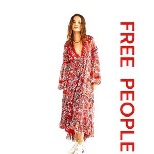 Free People Cassis Red Floral Maxi Dress